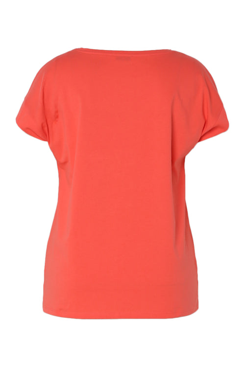 T-shirt en coton uni avec fleurs brodées-Paprika-11
