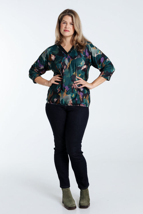 T-shirt met abstracte print en balbodem-Paprika-9