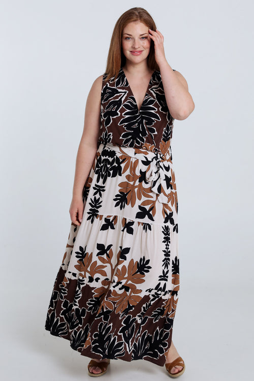 Robe longue en viscose imprimé feuillage-Paprika-7