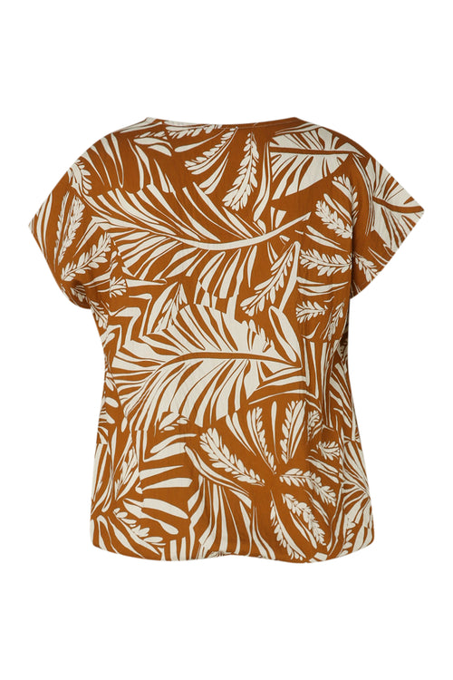 Blouse van bicolor bladprint viscose-Paprika-11