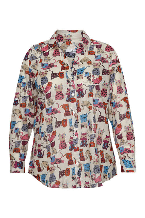 Blouse van katoen met kattenprint-Paprika-10