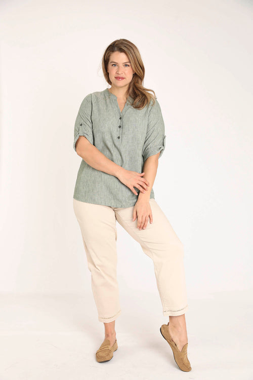 Effen gemêleerde blouse-Paprika-8