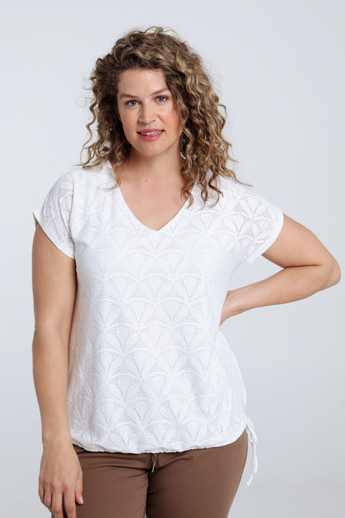 T-shirt en dentelle uni avec dessin floral-Paprika-1