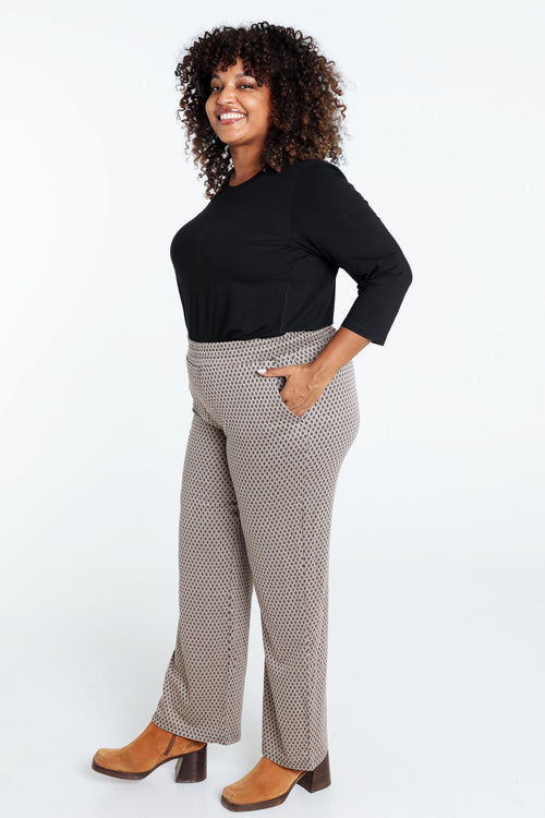 Broek in viscose met geometrisch jacquardmotief-Paprika-9