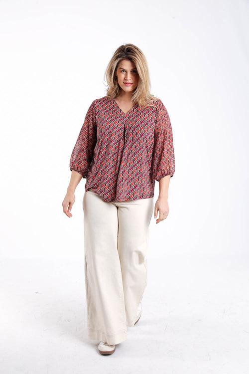 T-shirt en voile imprimé graphique avec lurex-Paprika-8