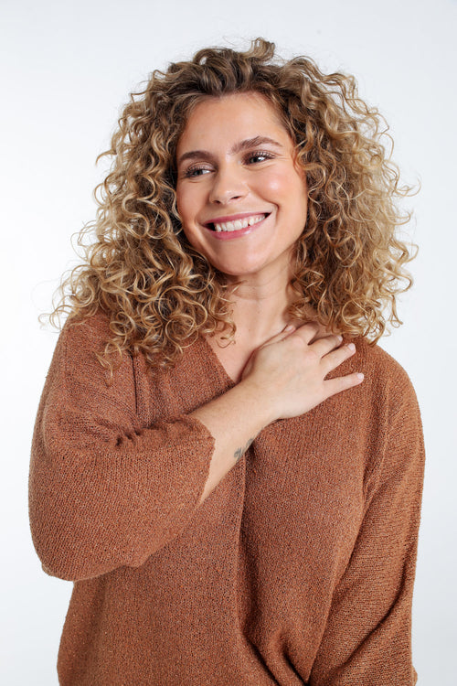 Pull boîte en coton avec lurex-Paprika-4