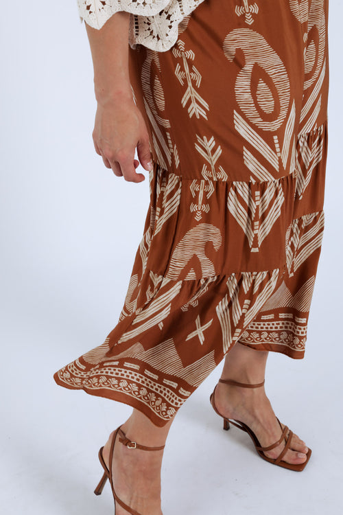 Langere jurk van bicolor etnisch bedrukt viscose-Paprika-5