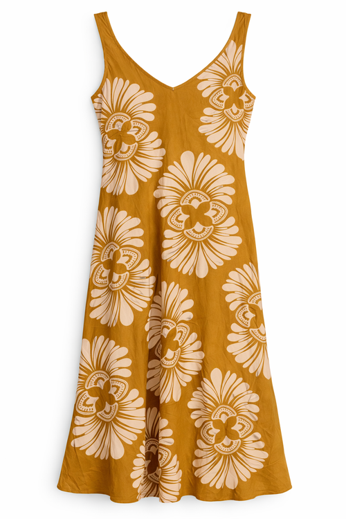 Robe longue en viscose imprimé tropical-Paprika-2