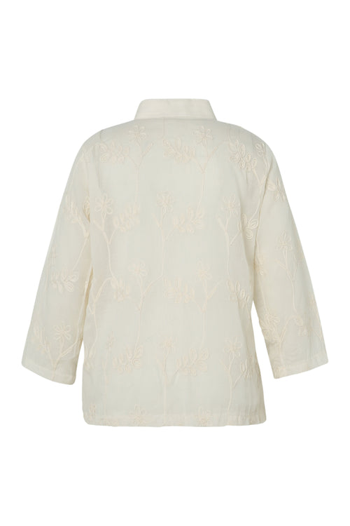 Chemise en coton unie avec fleurs brodées-Paprika-11