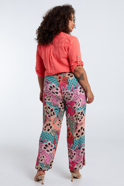Pantacourt en viscose imprimé floral-Paprika-2