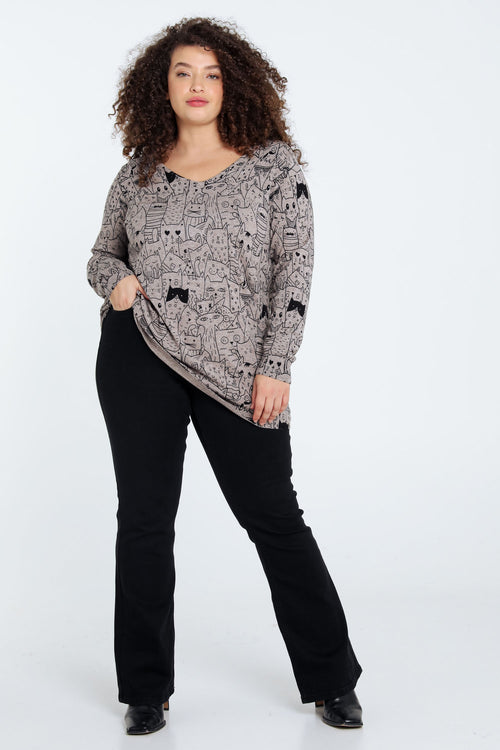 Lange trui met kattenmotief-Paprika-7