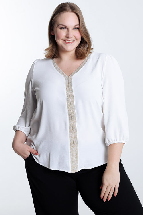Effen blouse met gouden bies-Paprika-1