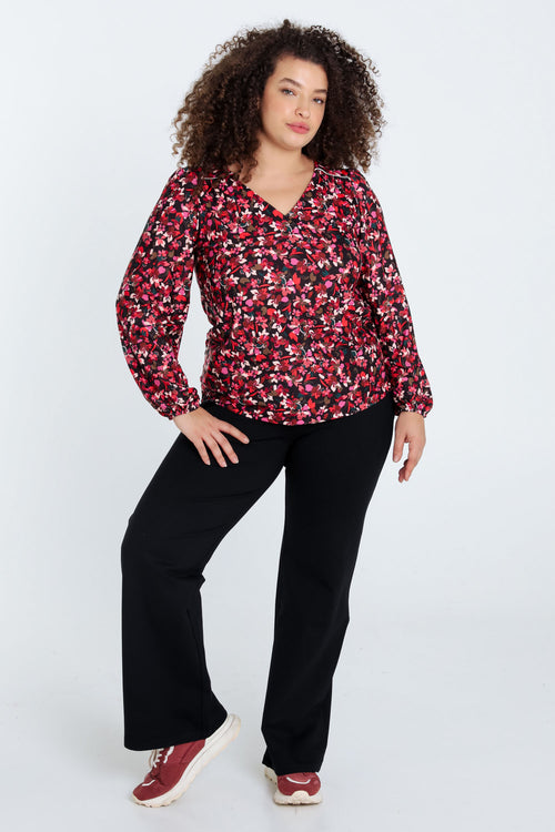 Korte T-shirt met bloemenmotief-Paprika-7