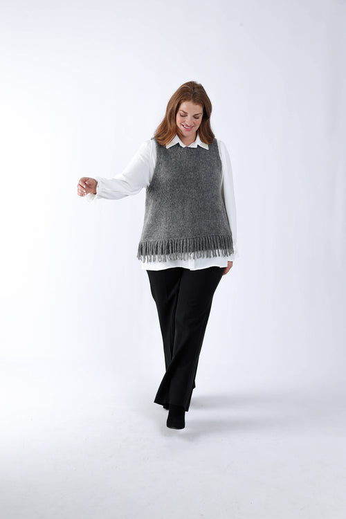 Effen mouwloze trui met franjes-Paprika-6