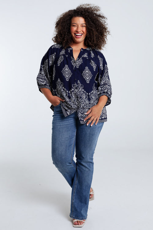 Blouse en viscose imprimé cachemire-Paprika-8