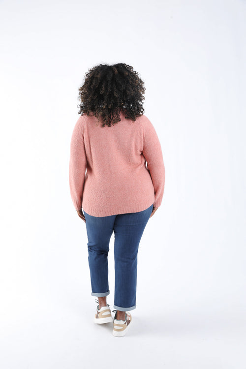 Effen bouclé trui-Paprika-1