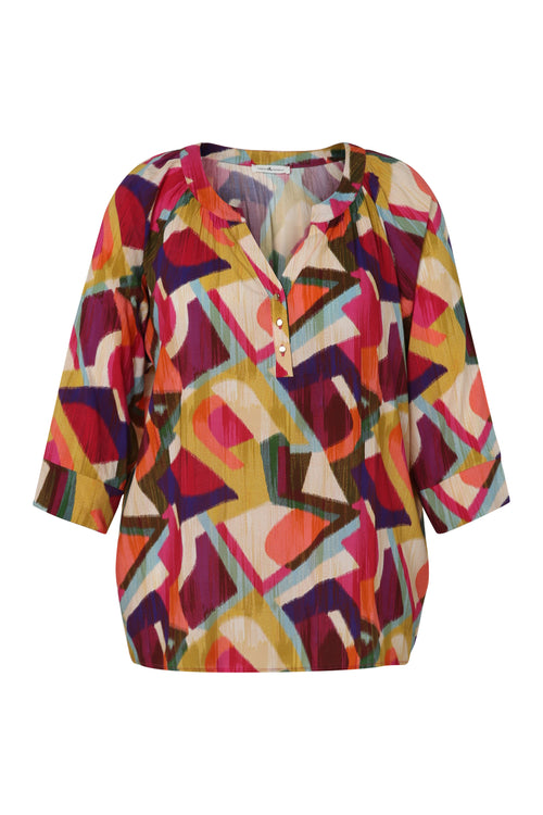 Blouse van viscose met grafische print-Paprika-10