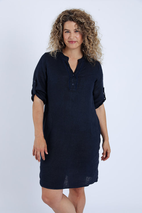 Robe tunique en lin unie-Paprika-4