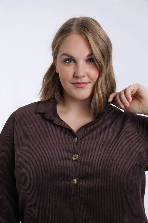 Effen korte jurk van ribfluweel-Paprika-1