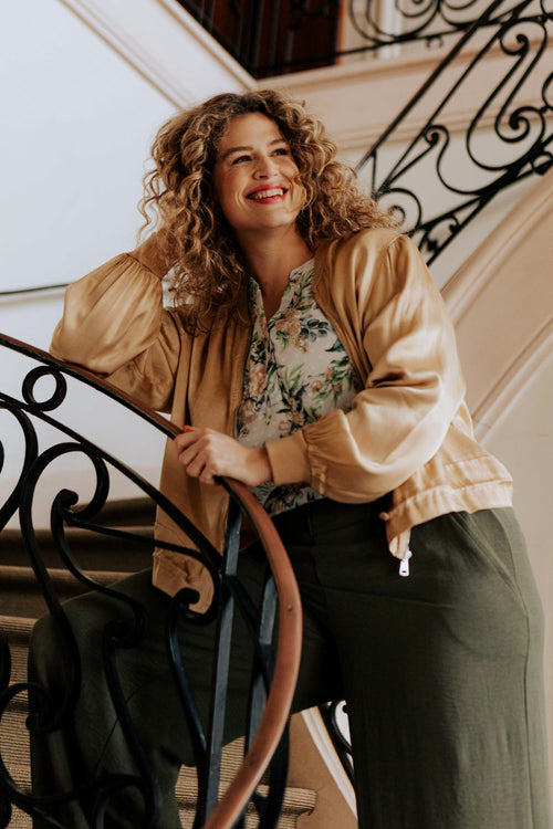 Bomber uni en viscose effet satin-Paprika-2