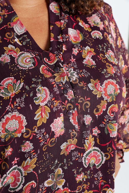 Blouse à volants imprimé floral avec lurex-Paprika-4