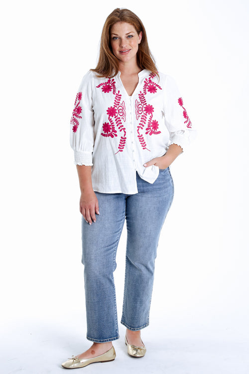 Blouse en coton avec broderies-Paprika-7
