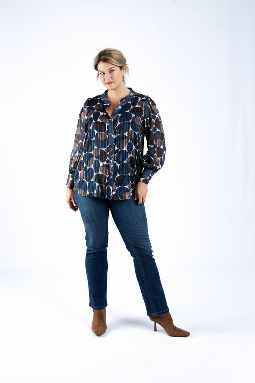 Blouse met ronde print en folieprint-Paprika-5