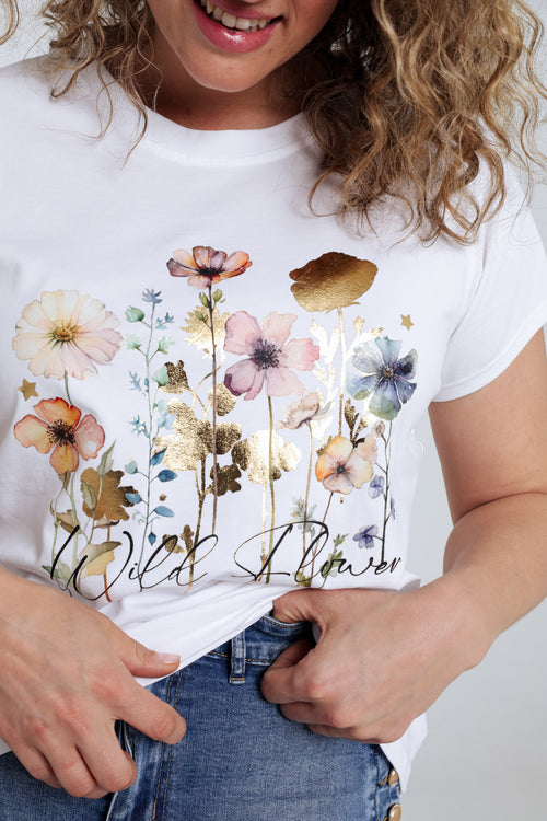 T-shirt en coton imprimé floral avec foil-Paprika-5