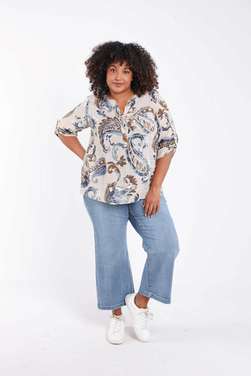 Chemisier en gaze de coton imprimé cachemire-Paprika-7