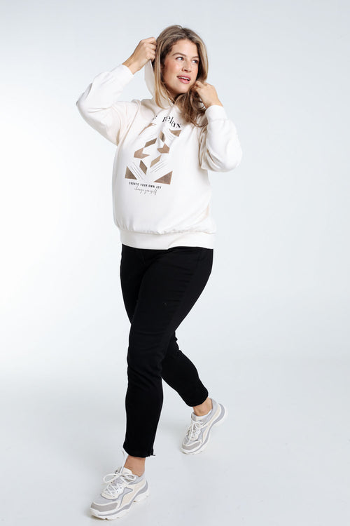 Effen trui met opschrift in folie en kap-Paprika-10