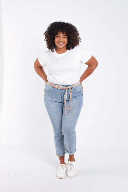 Jeans Louise slim 3/4 avec ceinture fantaisie-Paprika-8