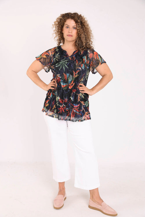 Tuniek van geplooide kant met jungleprint-Paprika-6