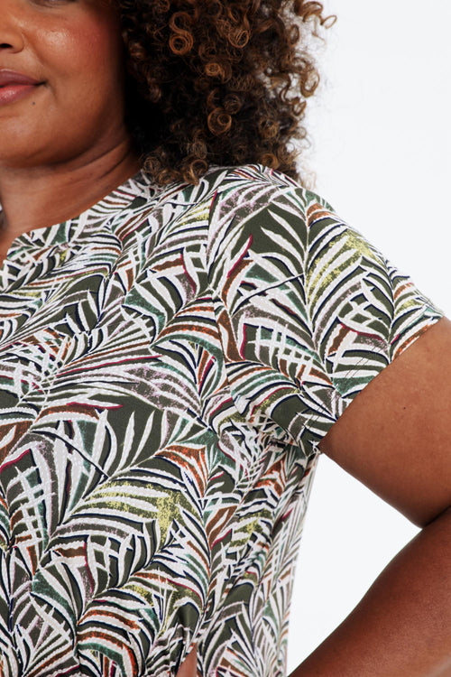 T-shirt en maille froide imprimé feuillage-Paprika-4