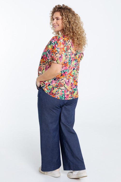 Blouse en coton imprimé floral-Paprika-2