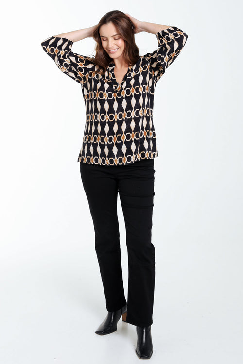 Blouse en viscose imprimé graphique-Paprika-9