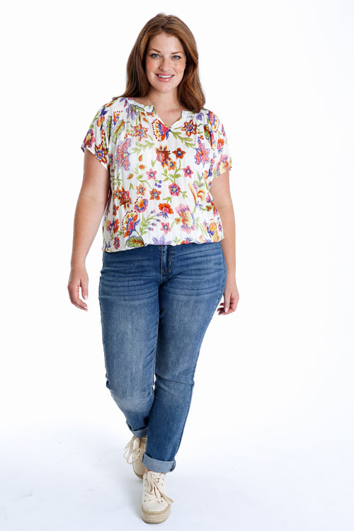 Blouse van viscose met bloemenprint en lurex-Paprika-7