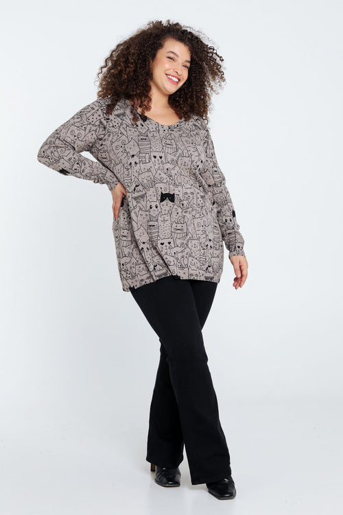 Lange trui met kattenmotief-Paprika-9