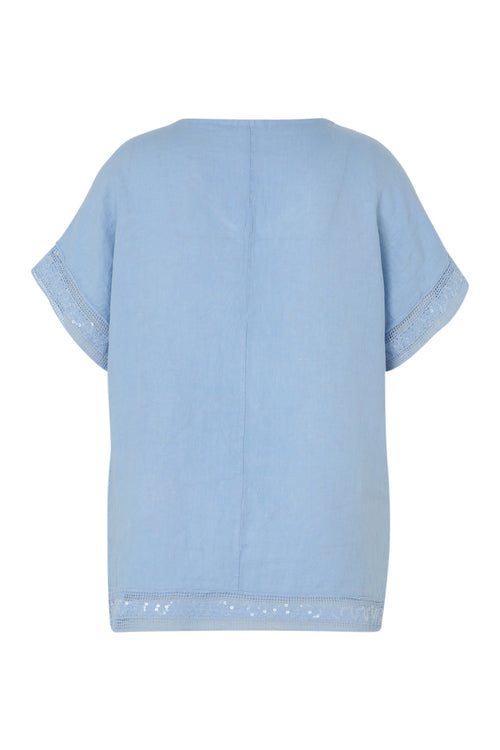 Blouse en lin unie détail sequins-Paprika-11