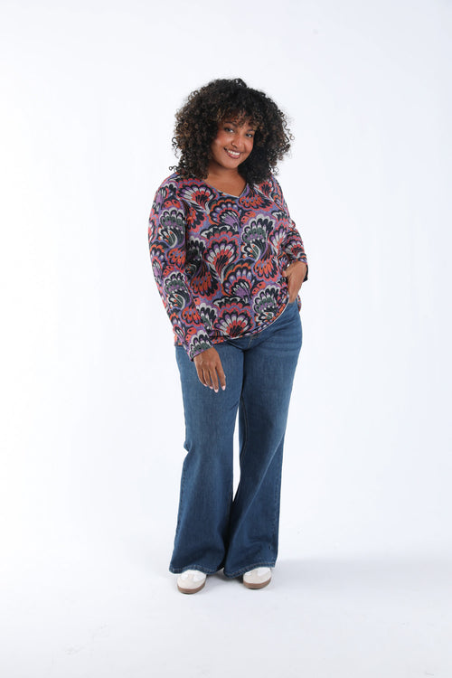 Tunique en maille chaude imprimé plumes-Paprika-5