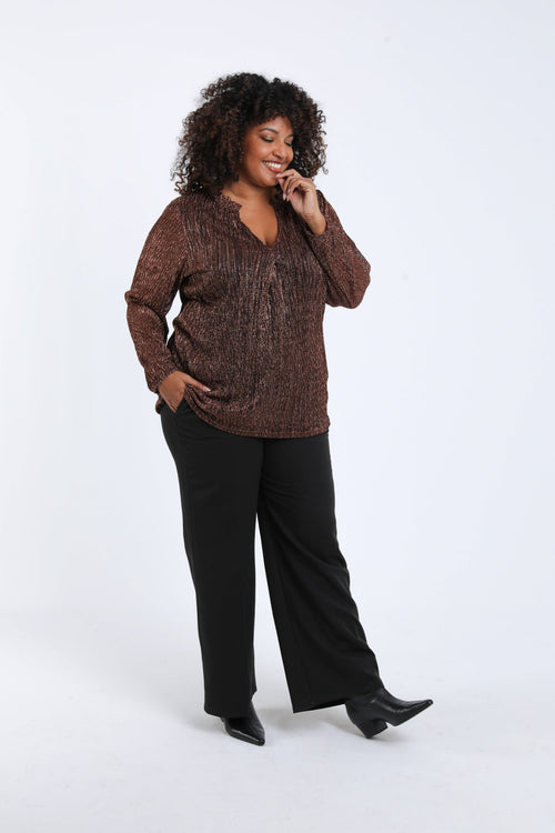 Effen geplooid T-shirt met lurex-Paprika-7