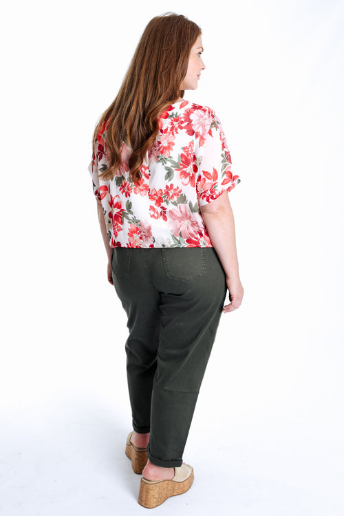 Blouse van viscose met bloemenprint en strikdetail-Paprika-2