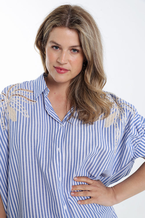 Chemise oversize rayée en coton avec broderies-Paprika-4