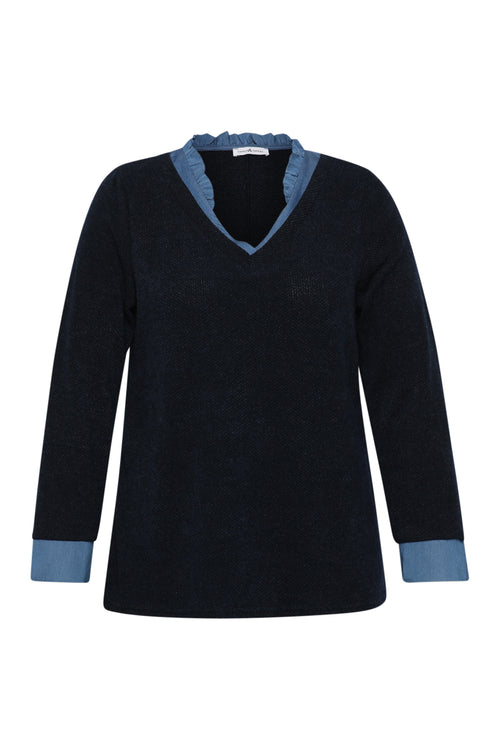 Pull 2 en 1 avec chemise uni-Paprika-8