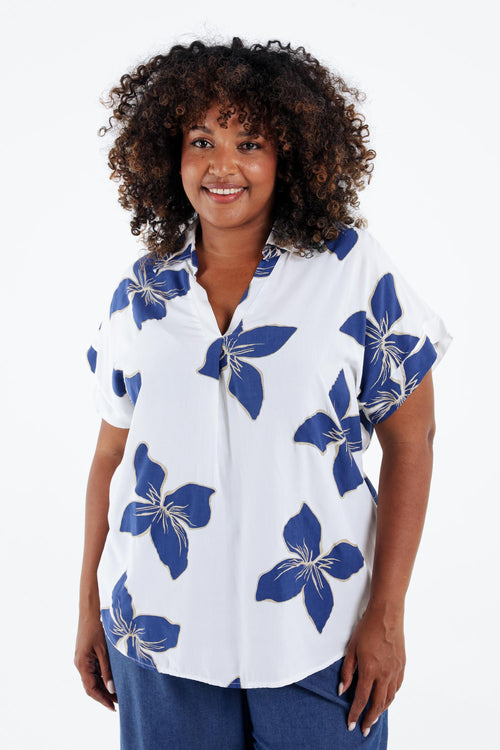 Blouse en viscose imprimé floral-Paprika-1