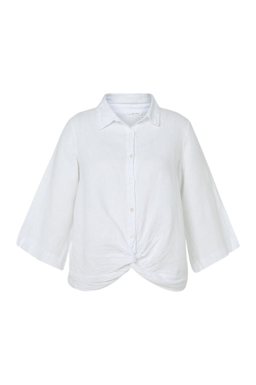 Effen linnen blouse met strik-Paprika-10