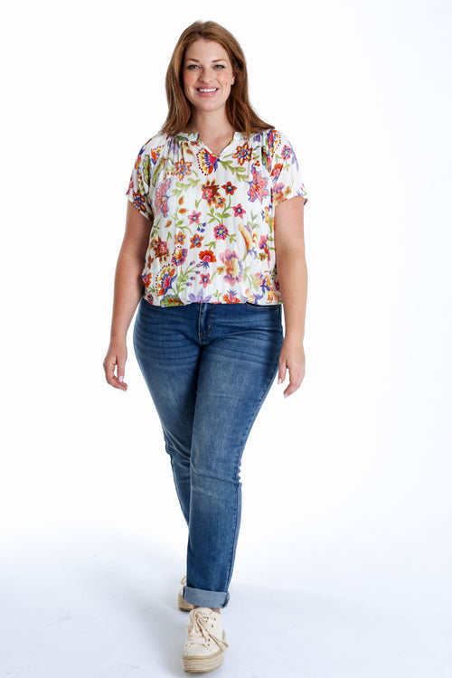 Blouse van viscose met bloemenprint en lurex-Paprika-9