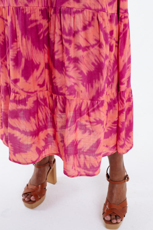 Robe longue en viscose imprimé feuillage-Paprika-4