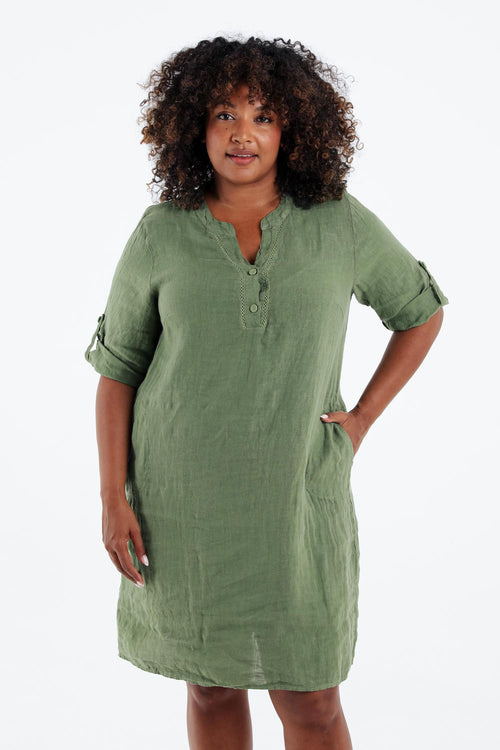 Robe tunique en lin unie-Paprika-3