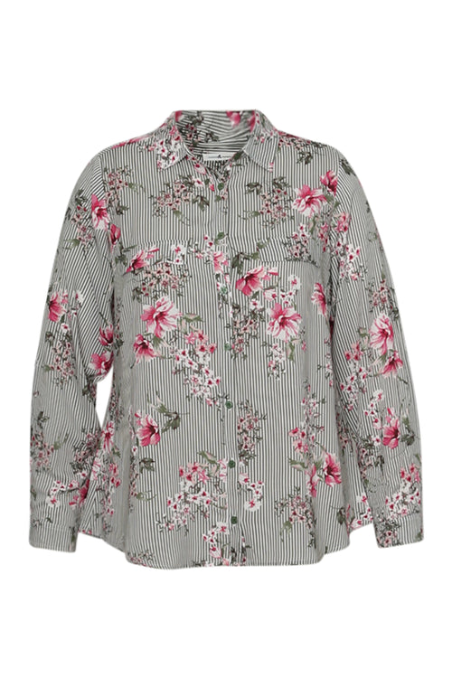 Chemisier en viscose imprimé rayures et fleurs-Paprika-10