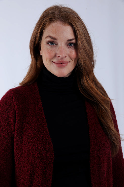 Effen bouclé gebreid gilet-Paprika-3